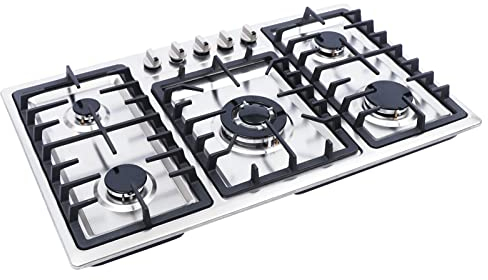 4/5 Zonen Gaskochfeld Einbauherd Erdgas/Propangas, Gas Kochfeld Einbau Gaskochfelder Edelstahl/Gehärtetes Glas, Mit Flammschutz, Mit Flüssiggasdüsen (Typ2: 5 flammig 86cm)