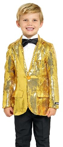 Suitmeister Pailletten-Blazer für Jungen - Glänzende Partyjacke für Kinder - Weihnachten & Sylvester - Slim Fit - Blazer für Jungen - Gold