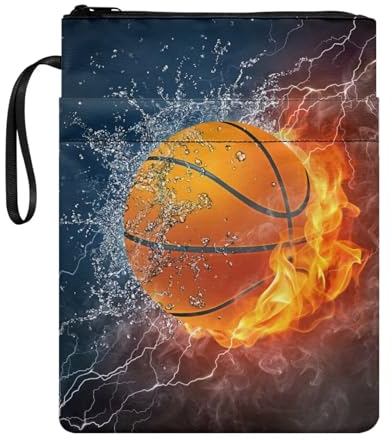 chaqlin Flamme Basketball Buchtasche Buchhülle für Taschenbuch, Jungen Mädchen Schulbuchschutz, waschbar, Kinderbuchschutztasche mit Griff für Buchliebhaber