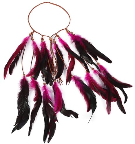Aublinto Stirnband Festival, Haarband mit Federn Regenbogen Feder für Erwachsene, Boho-Kopfschmuck, Hippie, Indianerin, Karneval, Fasching, Fastnacht, Mottoparty, Halloween Stirnband Festival