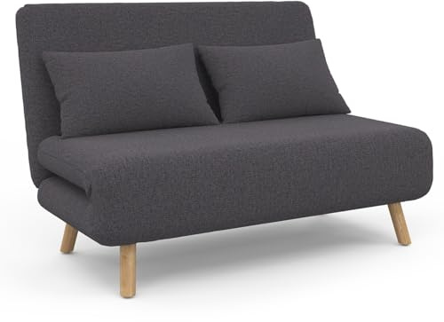 IDMarket - Sofá convertible Romeo cama supletoria 2 plazas 120 x 190 cm Tela Gris Antracita