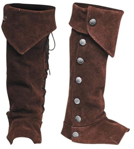 2Pcs Medieval Pirate Boot Covers Vintage Leather Knight Leg Guard Gaiter Adjustable Shoes Boot Tops Cover Punk Fancy Dress Costume for Halloween Carnival Cosplay LARP Accessory Men Women