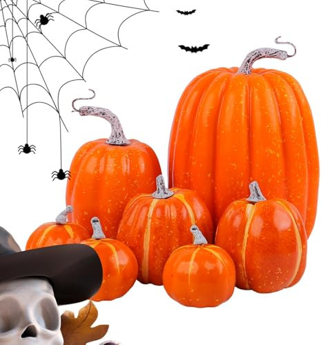 Generisch 7 Stück Künstliche Kürbisse, Halloween Thanksgiving Herbsternte KürbisDeko, Simulationsschaumstoff Herbstdeko Kürb-is, Für Herbsthochzeiten, Herbstgeburtstage, HerbstMottopartys