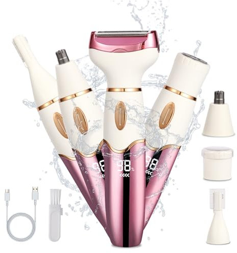 Lady Shavers for Women,4-in-1 Electric Razor for Women,Rechargeable Wet & Dry Razor, Nose Hair Trimmer for Face, Legs, Armpits & Eyebrow