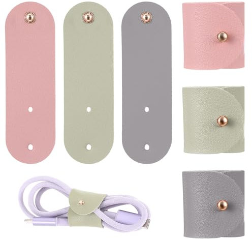 Thinp 6 Pcs Leather Cord Organizer Reusable Leather Charging Cable Tie Pu Leather Headphone Winder Leather Cable Straps for Cords Phone Cord Ties Cord Wraps for Charging Cords Power Cord Headphone
