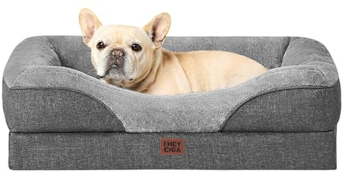 EHEYCIGA Orthopädisches Hundebett mit 4 Rändern, 76x51cm, Grau | Memory Foam, Waschbarer Bezug, Wasserdichte Beschichtung, Rutschfester Boden, Reversibles Design, Dauerhafter Reißverschluss