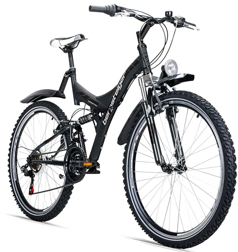 Bergsteiger Memphis 26 Zoll Mountainbike Herren Fully MTB 21 Gang | Vollfederung, V-Bremsen, Schutzbleche, Licht, ideal ab 150 cm für Alltag und Gelände, robust gebaut, komfortabel.