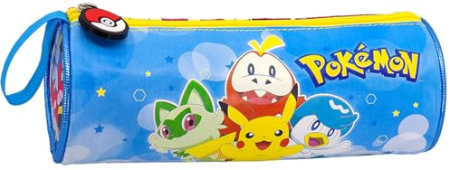 Clondo Federmäppchen & Schlampermäppchen, für Pokemon Fans – Gelb-blaues Rollenmäppchen – 21x8 cm – Für Schule (Klasse 1–6) – Reißverschluss – Geschenk für Jungen