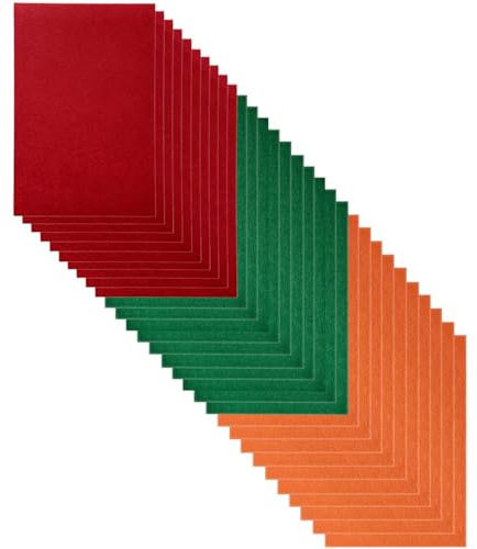 KLETTEREI 30 Stück Filzplatten Set,20x30cm (A4) 1mm Dicke Bastelfilz,Perfekt für Weihnachtsbasteln, Weihnachtsdekoration, Weihnachtskarten - DIY, Modellbau, Handarbeit (Rot, Grün, Orange)