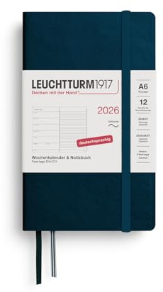 LEUCHTTURM1917 372517 Wochenkalender & Notizbuch Pocket (A6) 2026, 12 Monate, Softcover, Deep Sea, Deutsch