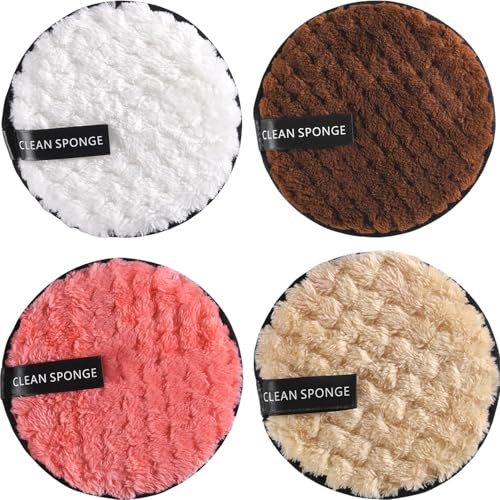 4 Pcs Make Up Remover Pads,Face Halo Makeup Remover Pads,Washable Microfibre Cotton,Eye Makeup Remover Pads,Reusable Large Double Sided Face Pads,for Eyes, Suits All Skin Types