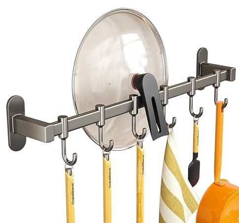 RETSAMV Hakenleiste Küche ohne Bohren, Grau, Single Rod 8 Hooks
