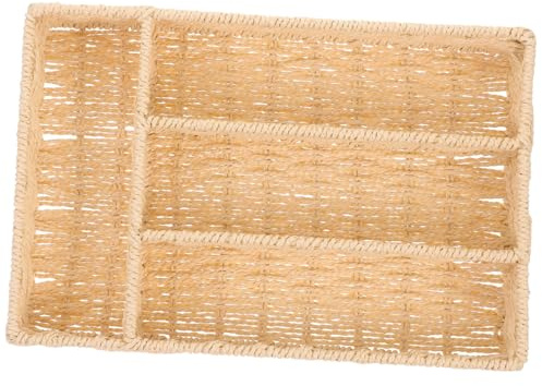STOBAZA Cestino Portaoggetti Intrecciato Per Utensili Da Cucina, Organizer Diviso Per Posate e Vassoio Porta Utensili Rettangolare Beige, Accessorio Versatile Per Casa, Ristoranti e Picnic