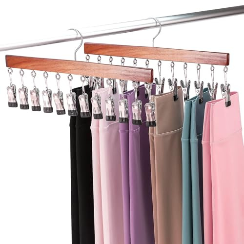 Clip Hangers with 24 Clips, 2 Pcs - 360° Swivel Trouser Hangers for Closet Organizer, Space Saving Skirt Hangers for Yoga Pants, Shorts, Scarves, Ties, Socks, Towels