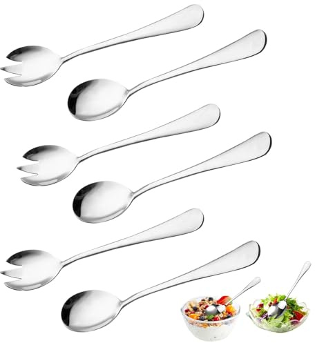 6 Pcs Stainless Steel Salad Spoon and Fork Set,20 cm Salad Serving Set