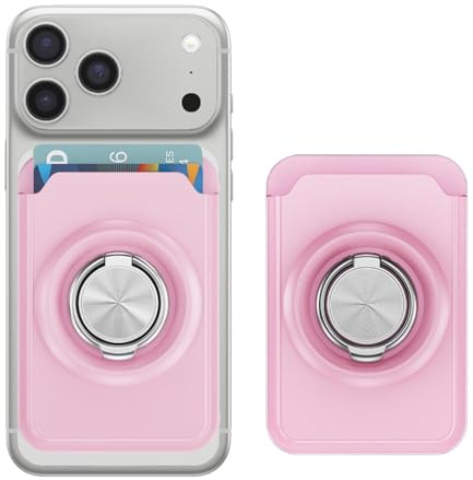 IMEIKONST Porte-Cartes Wallet avec Support en Métal, Magnétique Mince Portefeuille pour iPhone 17/16/15/14/13/12 Série et Samsung Galaxy S25/S24/S23, Compatible avec MagSafe. Rose KB