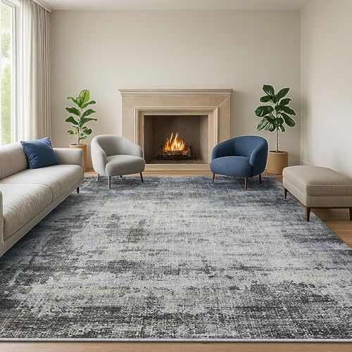 SOANNY Vardagsrumsmatta 160x230 cm, kort lugg, supermjuk, modern abstrakt design, tvättbar & halkfri, stor matta för vardagsrum, sovrum, barnrum, matsal, kontor, Askgrå