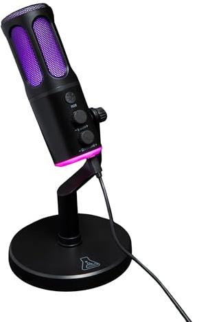The G-Lab K-Mic Neon - Dubbelkanals kardioid USB-mikrofon med stöd och brusreducering ENC, Micro Gaming och Micro PC med RGB 5 färger för spel, streaming, podcast