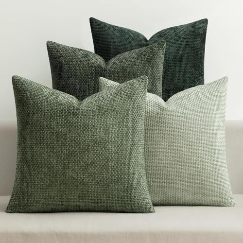 MIULEE Kissenbezug 50x50 cm Chenille Sofakissen 4er Set Grün Dekokissen | Zierkissen für Wohnzimmer Schlafzimmer Kinder Büro Deko Bezug Sofakissenbezug Weicher Couchkissen