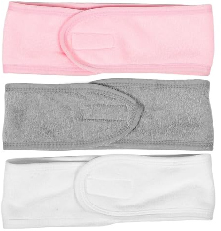 IMIKEYA Lot de 3 Bandeaux Doubles Couches Ajustables pour Spa et Maquillage Femme, Bandeaux en Tissu Doux Respirant, Tailles Uniques, pour Soins Post-partum et Yoga, Couleurs Blanc, Rose