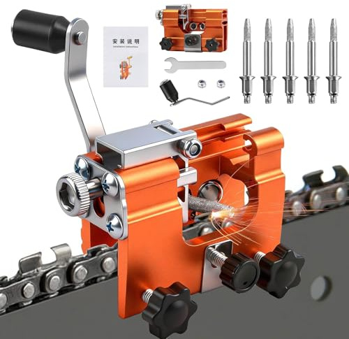 Tragbar Kettensäge Schärfgerät Set Präziser Universal Handkurbeln Kettensägenschärfer mit 30° Winkelführung Und 5 Schleifsteinen, Kettenschleifgerät für 4-22 Kettenschärfer für Schreiner, Gärtner