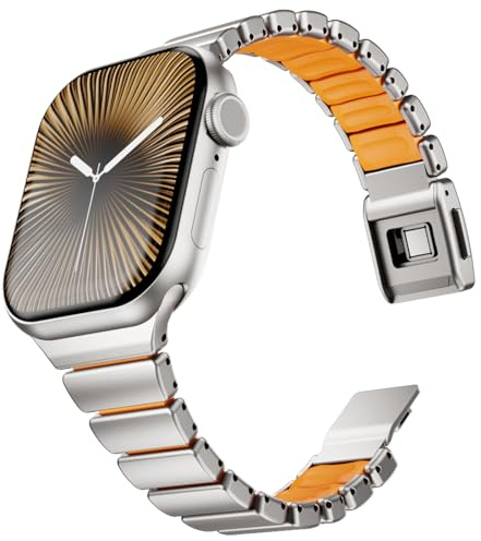 SEURE Armband med Apple Watch Ultra 49 46 45 44 42 41 40 38 mm rostfritt stål metall silikon dubbelskikt DLC-beläggning ersättningsarmband med magnetisk knäppstängning för serien 10 11 (svart), 38mm