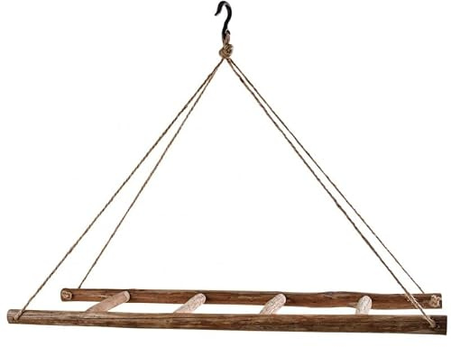 AUBRY GASPARD - Échelle à Suspendre en Bois avec Crochet - Corde Naturelle - Crochet en Métal - Objet Décoratif Style Rustique - Longueur 110 cm, Largeur 40 cm, Hauteur 4 à 76 cm