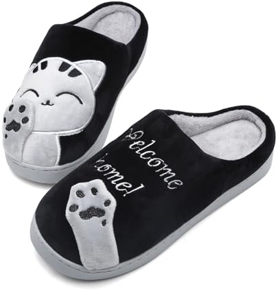 Zapatillas de algodón de invierno Mishansha para mujer Zapatillas de felpa cálidas Peluches con dibujos animados, Negro, Tamaño de etiqueta: 40-41, 39/40 EU