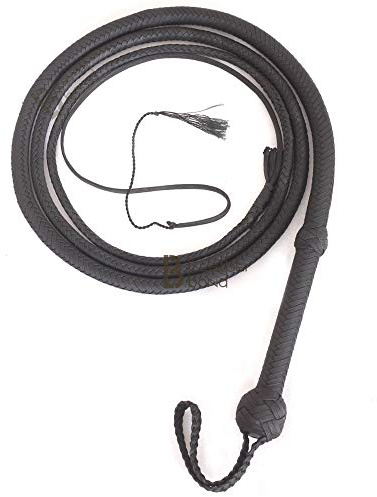 Bull Whip 6, 8, 10,12, 14 or 16 Foot 12 Strands Paracord Nylon Equestrian Bullwhip Leather Flexible Belly & Leather Flexible Bolster Black for Outdoor Sports (4)