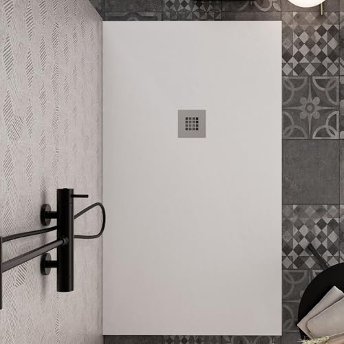 Piatto doccia bianco in marmoresina con griglia inox e Piletta Gratis - STA