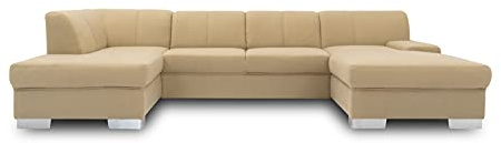 DOMO. collection Wohnlandschaft Star, U-Form Sofa mit Chromfuß, beige | Longchair rechts mit klassischem Design, elegante Wohnlandschaft in U-Form mit Chromfuß, 150 x 304 x 150 cm (BxTxH)