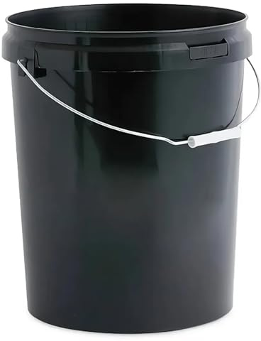 20L Plastic Bucket Pail + Handle & Lid - Heavy Duty ¦ Food Grade BPA Free ¦ Multi-use Fermentation Feed Dry Food Liquid Chemicals Hydroponics Storage Container BLACK