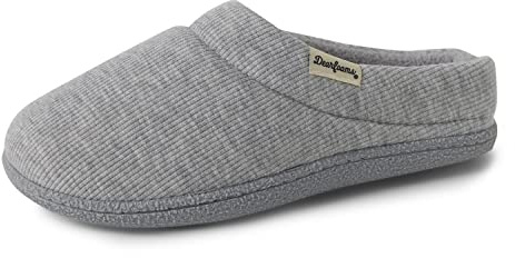 Dearfoams Women's Lacey Machine Washable Memory Foam Comfort Easy on/Off Clog Slipper, Light Heather Grey, X-Large Wide