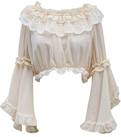 Camisa Lolita para niña con manga acampanada de encaje, beige, Talla única