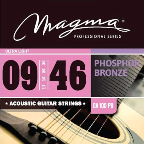 Magma - Saiten für Akustikgitarren – 1 Satz von 09–46 Gauge Ultra Light Phosphorbronze Akustiksaiten (0,9 cm – 0,46 Zoll) – GA100PB
