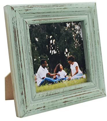 CVHOMEDECO. Picture Frame Made of Solid Wood High Definition Glass Rustic Antique Designs Small Photo Frame for Tabletop Display and Wall Mounting (4 X 4, Distress Teal)