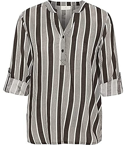 KAFFE Dam-t-shirt, randig, 3/4 ärmar, V-hals, casual blus, balsam grön/chalk randig, 40