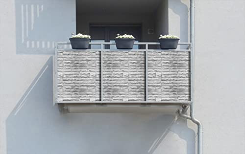 Wallario Balkonverkleidung, Sichtschutz, Windschutz, Meterware nach Maß mit vormontierten Ösen - Motiv Steinwand grau (Grundpreis: 29,95Eur/m)