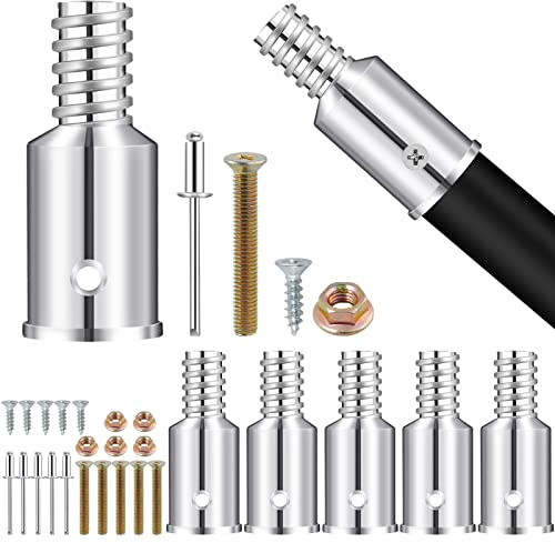Elesunory 6Pcs Threaded Tip Replacement, Broom Handle Threaded End, Ultra Threaded Tip Repair Kit, Metal Broom Handle Adapter for 0.98 Inch Broom Stick Pole