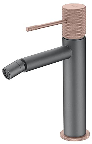 IMEX - Robinet mitigeur bidet, robinetterie salle de bain WC, eau froide/chaude - Série LINE Gris mat et Champagne - BDD038-2GC