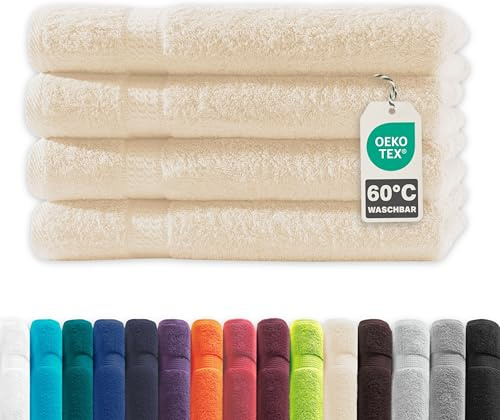 Müskaan® 4er Handtuch Set Beige, 100% Baumwolle, 50x100cm, 500g/m² – Öko-Tex, Frottee Handtücher Set Baumwolle, Handtucherset 50x100cm, Handtuchset Beige für Bad, 60°C waschbar, Frotteetücher