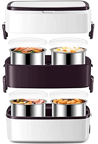 OLOTU Scaldavivande Elettrico Contenitore per Il Pranzo Elettrico a 2 Livelli, Contenitore autoriscaldante per Auto, casa e Ufficio, scaldavivande con Ciotola in Acciaio Inossidabile da 4 * 0,5 Litri