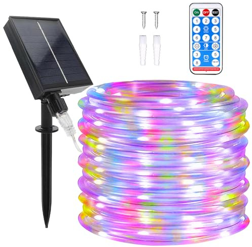 Micacorn Manguera Luces Solar, Solar Luces Exterior 20 Metro 8 Modos 200 LED Manguera Iluminación de Impermeables Control Remoto para Piscina Fiestas Jardines Bodas Decoración Navideña