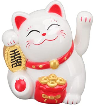 Decoración China del Gato de la Suerte, Estatua del Gato de la Fortuna con Detección de Energía de la Luz del Gato que Agita la Suerte para la Decoración del Salpicadero del Coche (sentarse de lado