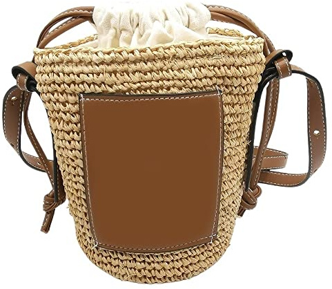 Strohtasche,Strohtasche Damen Handtaschen Frauen Taschen Designer Strandtasche Runde Barrel Stroh gewebt Crossbody Tasche für Frauen Runde Stroh Taschen Taschen