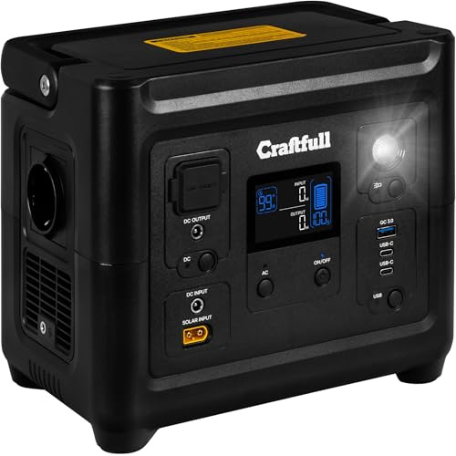 Craftfull Powerstation Fast Charge PS500 | 3 Jahre Garantie - 750 Watt - Lithium LiFePO4 Akku - 80% nach > 2000 Ladezyklen - SOS Signal - USB-C/USB-A/KFZ/Schuko-Stecker/Hohlstecker (500 Watt)
