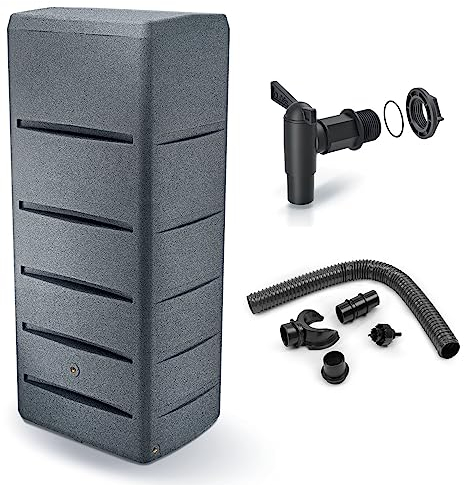 Prime Garden® Archi-Can - Depósito de agua de lluvia con grifo y conexión (gris, 260 L)