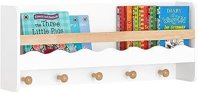 SoBuy KMB78-W Kindergarderobe mit Ablage Kinderregal Bücherregal für Kinder Wandregal Hängeregal Wandgarderobe Garderobenleiste Kinder weiß BHT ca. 73x30x15cm