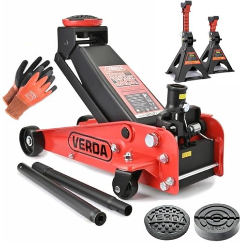 Wagenheber 3T, 130-490mm + 2X Gummi + Handschuhe Rangierwagenheber, Profi, Tief, Doppelpumpsystem, Heber, Werkstatt, Wohnmobil, Geländewagen PKW (Wagenheber 3T +2X Unterstellbock Sicherung Gummi)