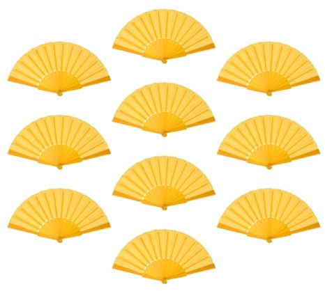 sourcing map Folding Fan Vintage Handheld Fans Plastic Folding Hand Fan Craft Folding Fan for Halloween Party Wedding Dancing Decoration Gifts 42x23cm/16.54x9.06,Pack of 10 (Yellow)